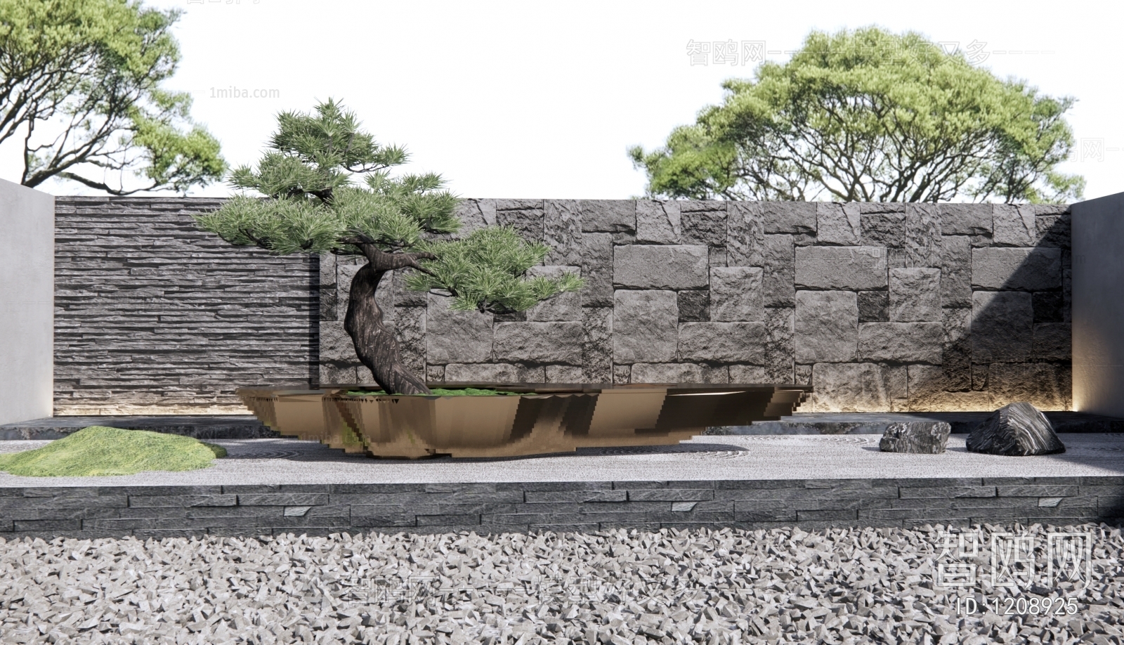 新中式雕塑景墙 枯山石庭院景观