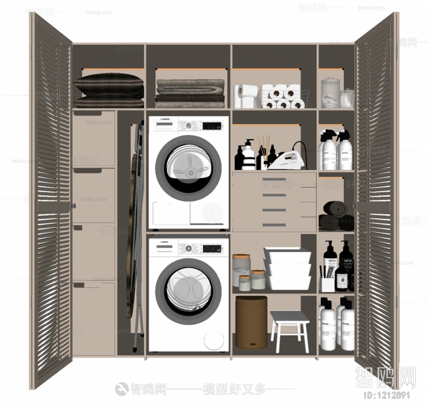 现代储物柜，洗浴用品洗衣机