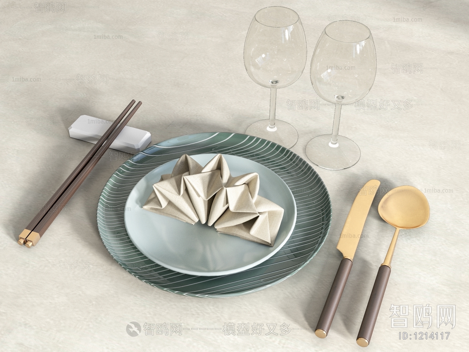 新中式餐具 餐盘 刀叉 酒杯