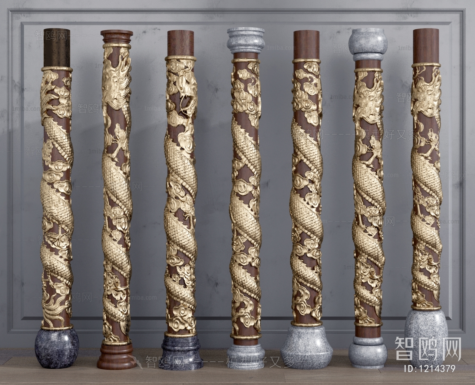 中式柱子雕花组合