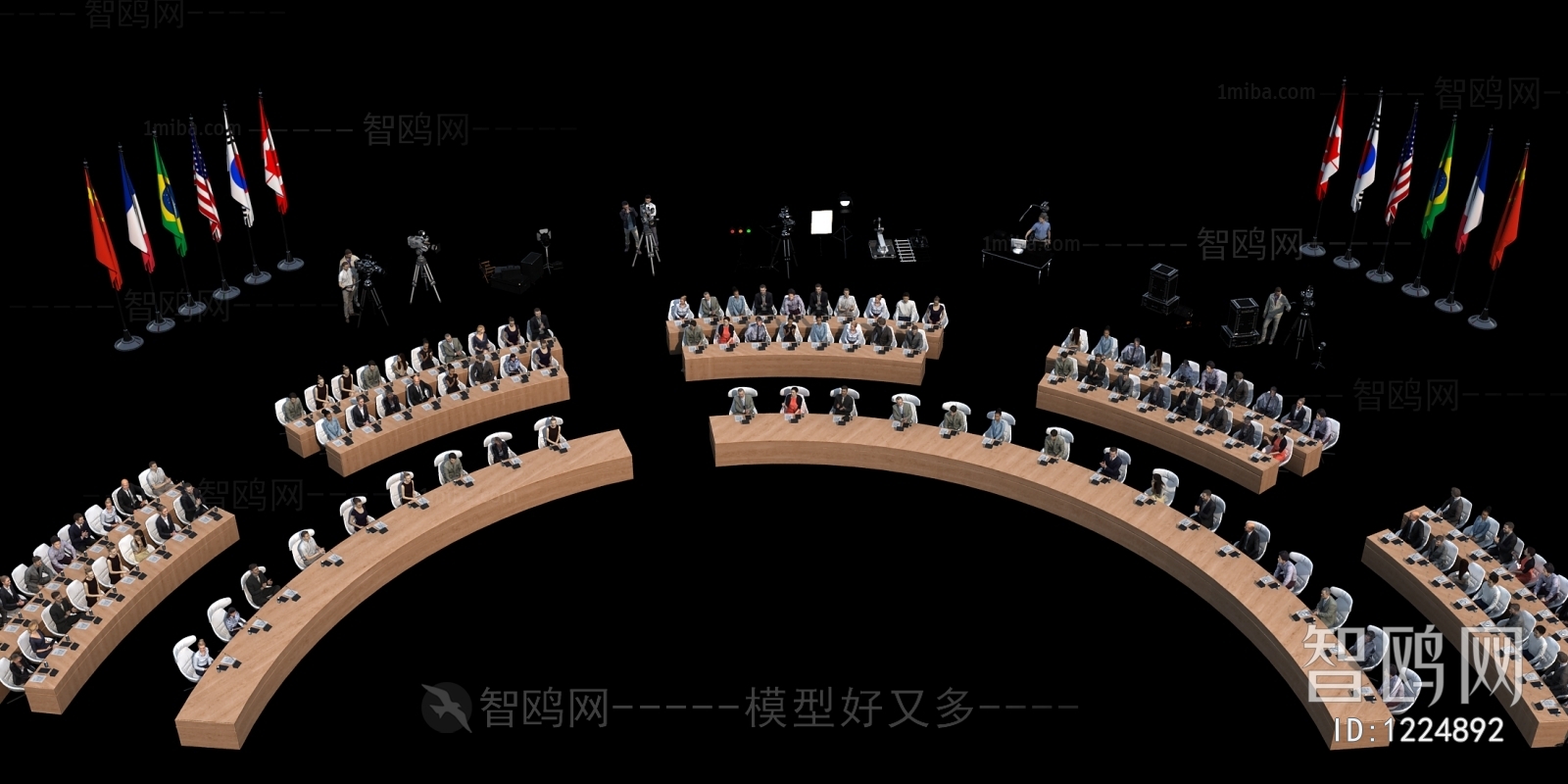 现代会议人物组合 会议桌3D模型下载