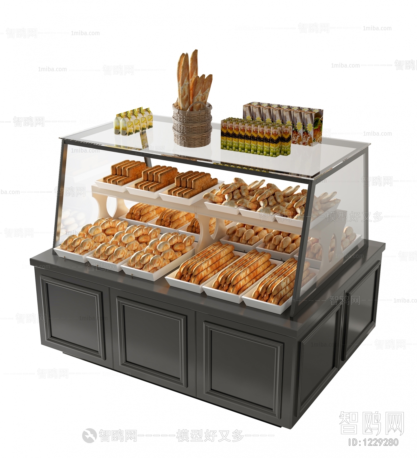 现代面包展示柜 面包，食物