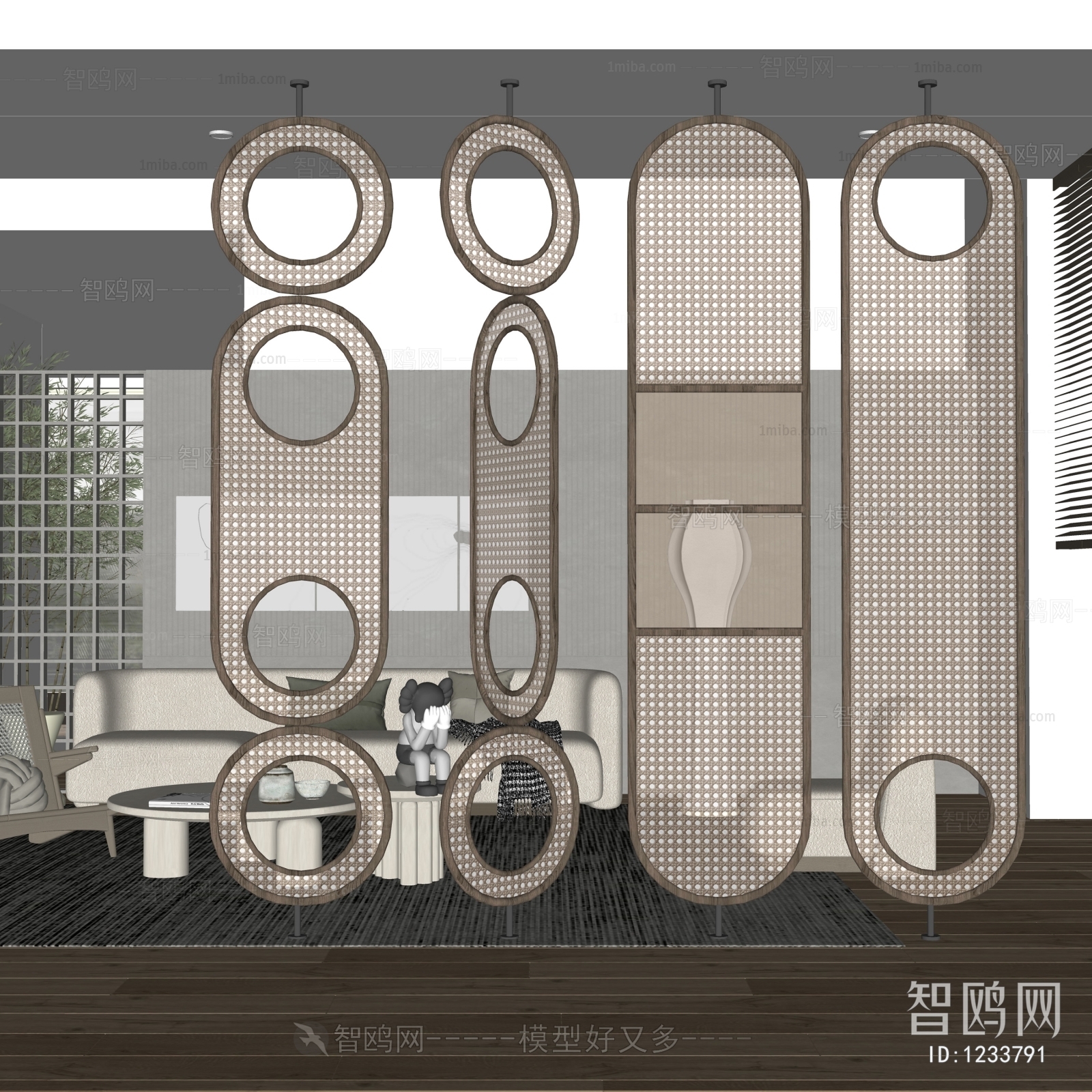 侘寂风编藤屏风隔断