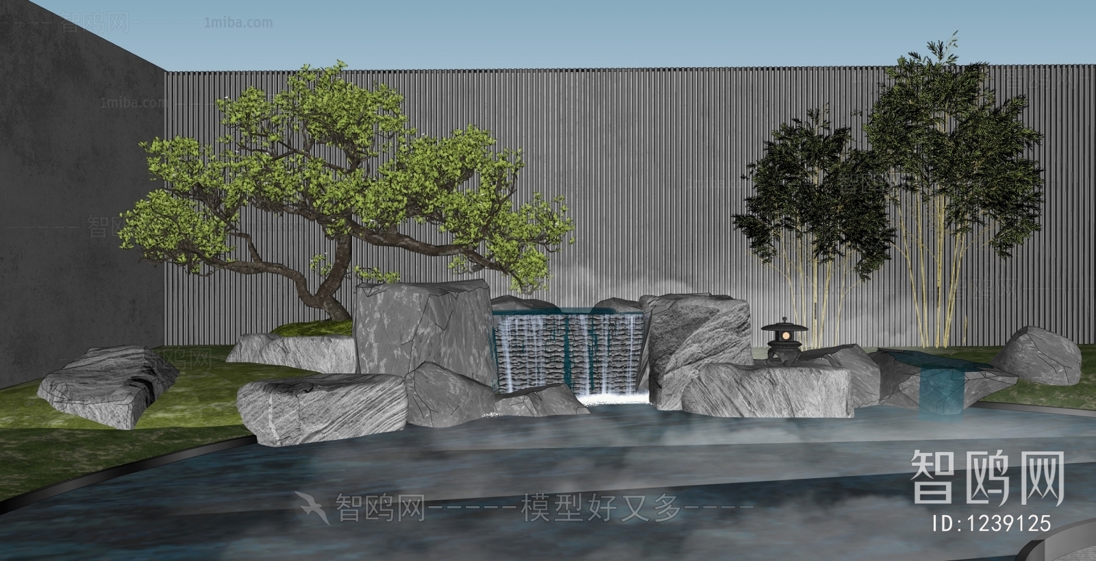新中式跌水景墙 石头 假山 庭院小品