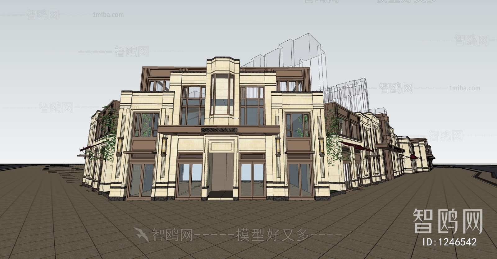 现代风格高层住宅示范区售楼处建筑外观