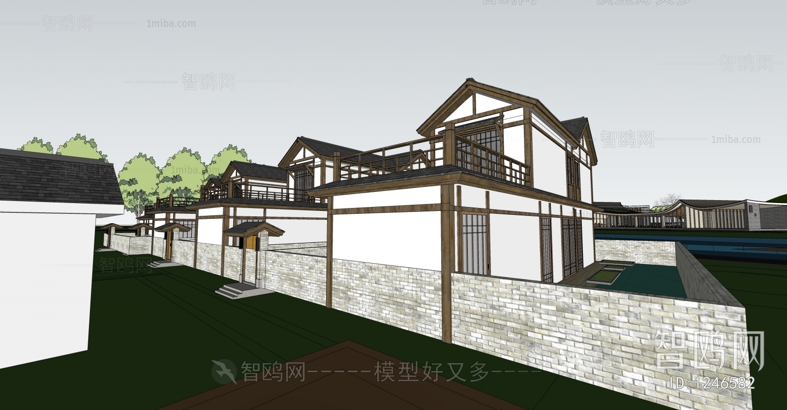 现代风格高层住宅示范区售楼处建筑外观