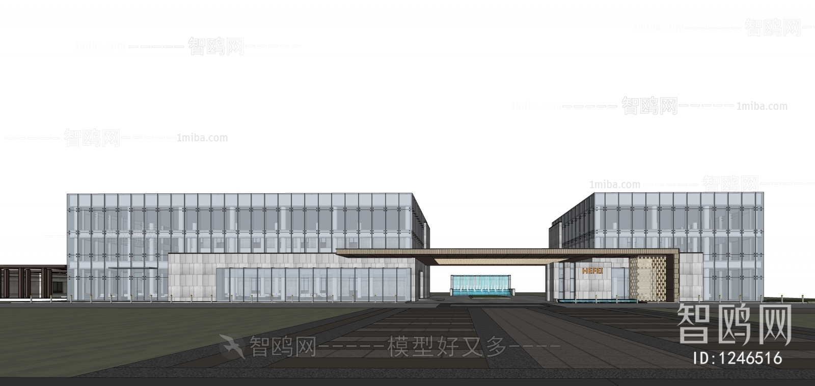 现代风格高层住宅示范区售楼处建筑外观