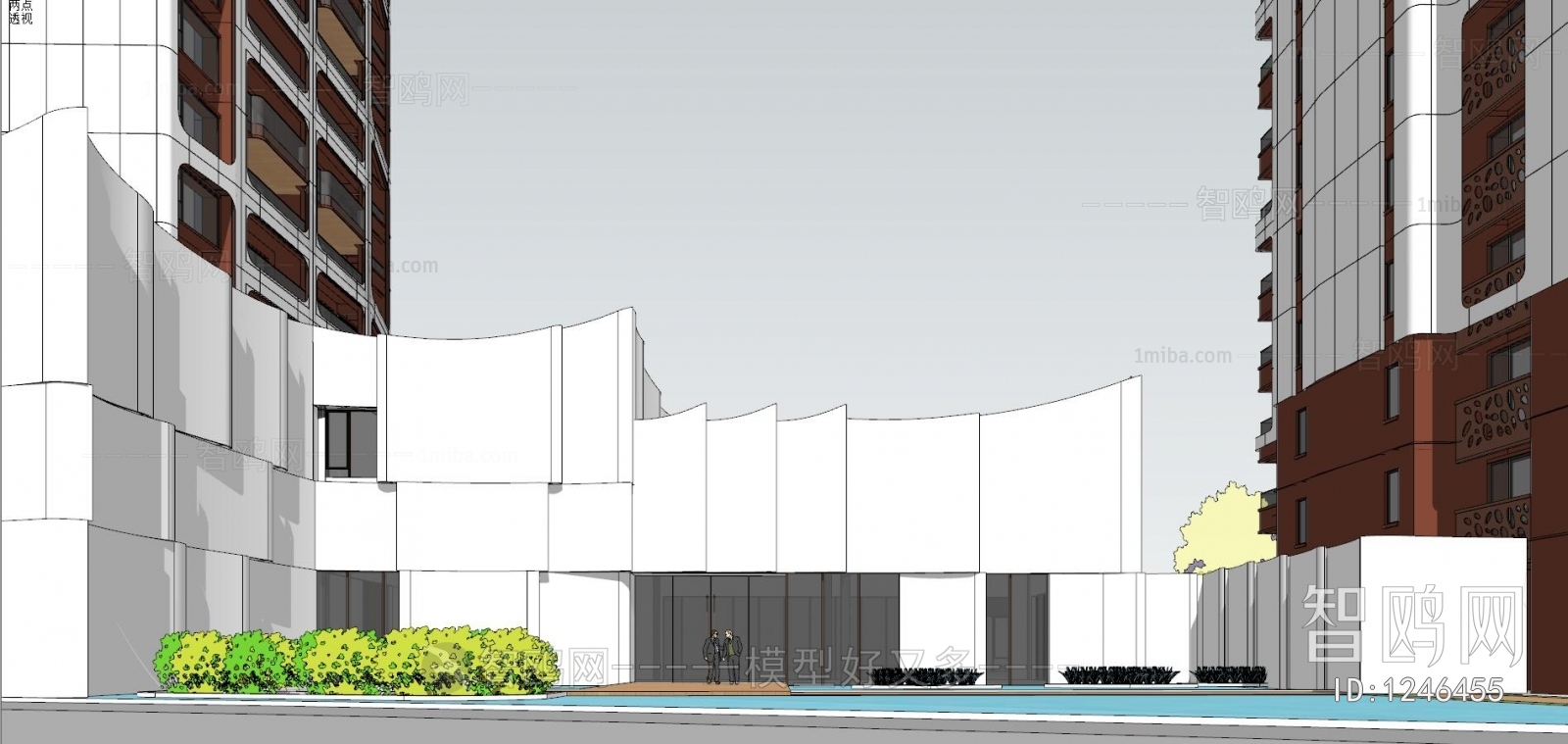 现代风格高层住宅示范区售楼处建筑外观