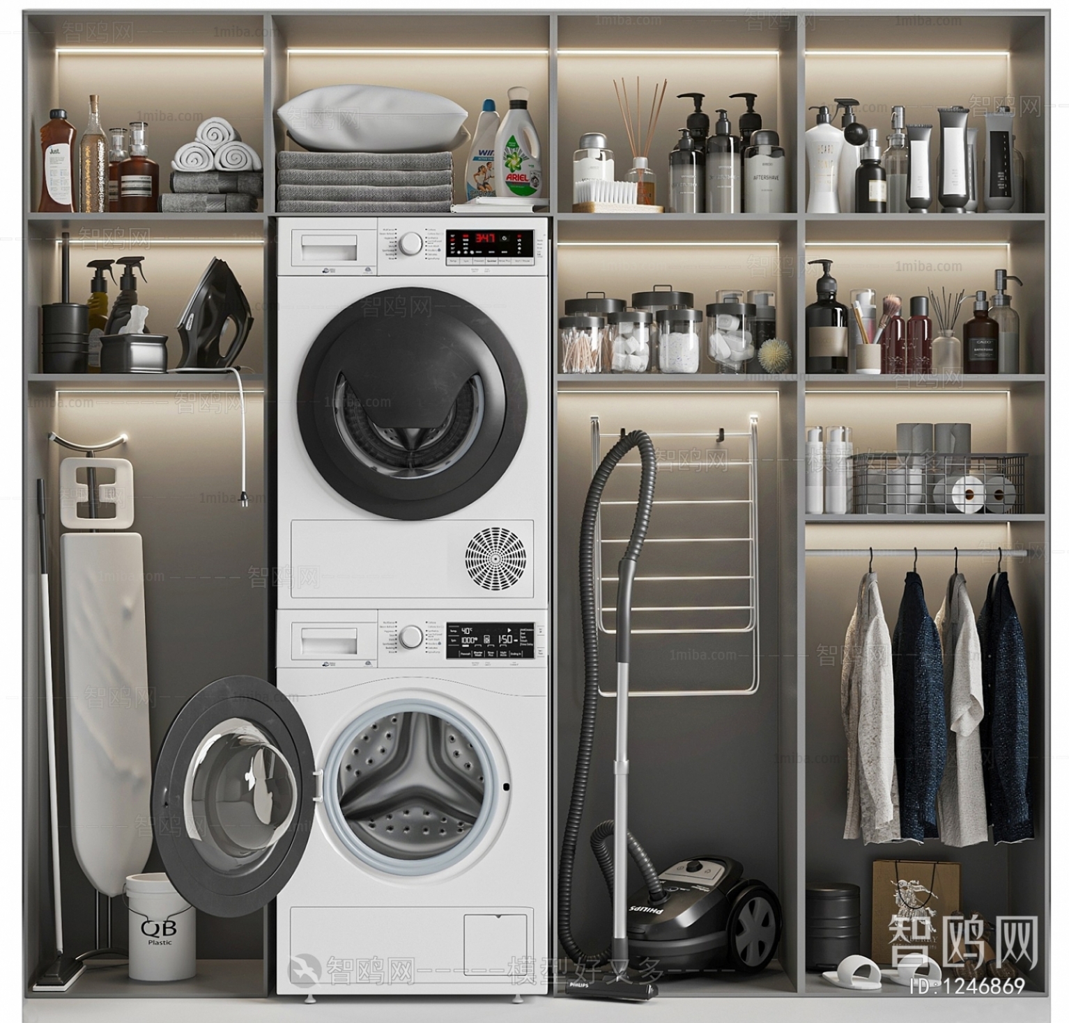 现代洗衣储物柜吸尘器洗衣机烫斗家用电器