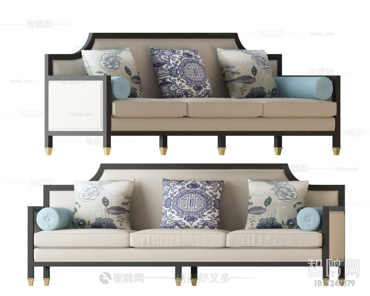 New Chinese Style Three-seat Sofa