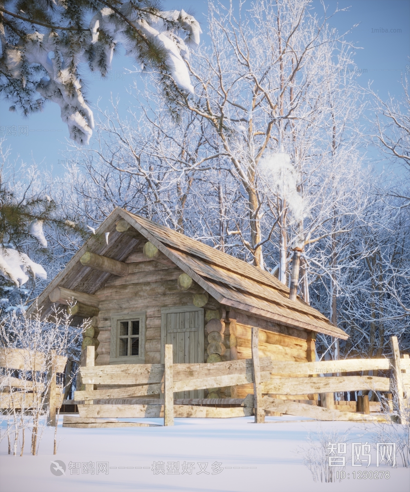 现代雪景木屋