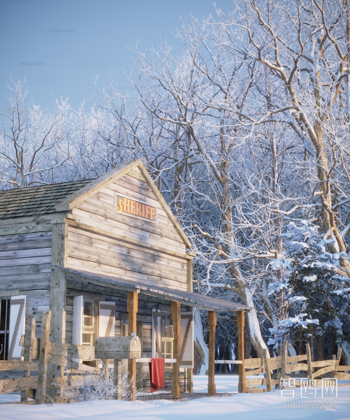 现代雪景木屋
