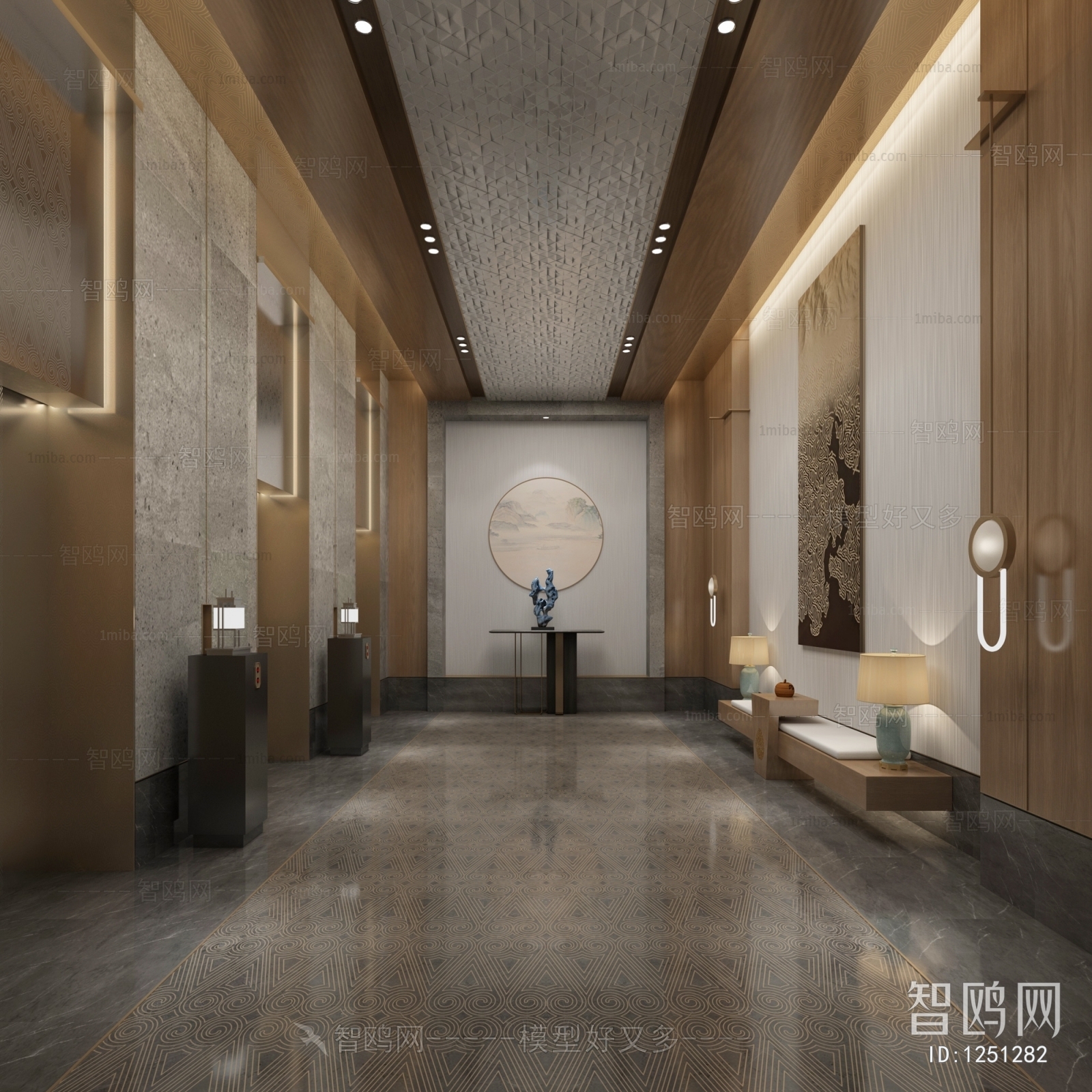 New Chinese Style Office Elevator Hall