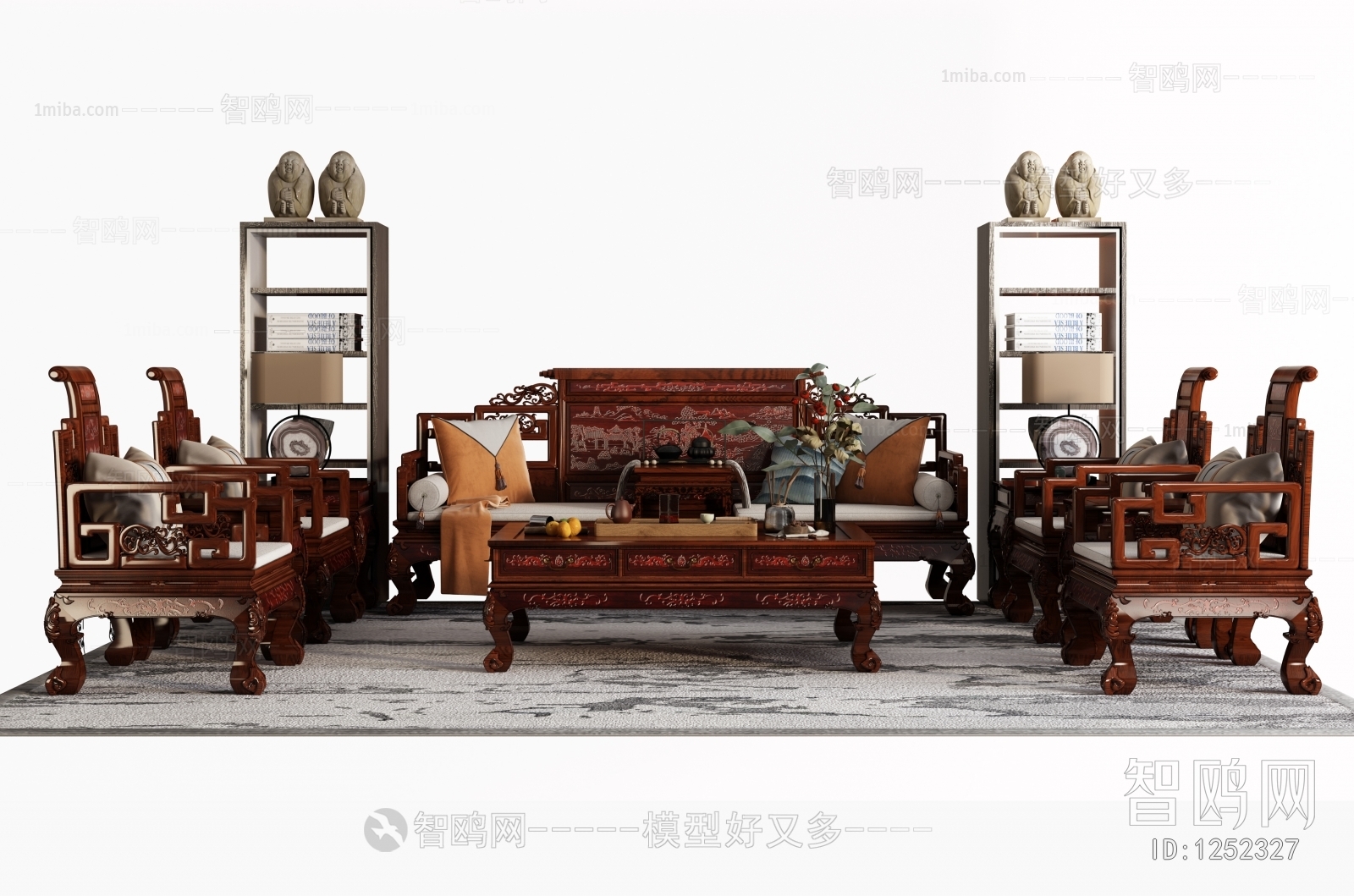 中式红木实木沙发茶几组合