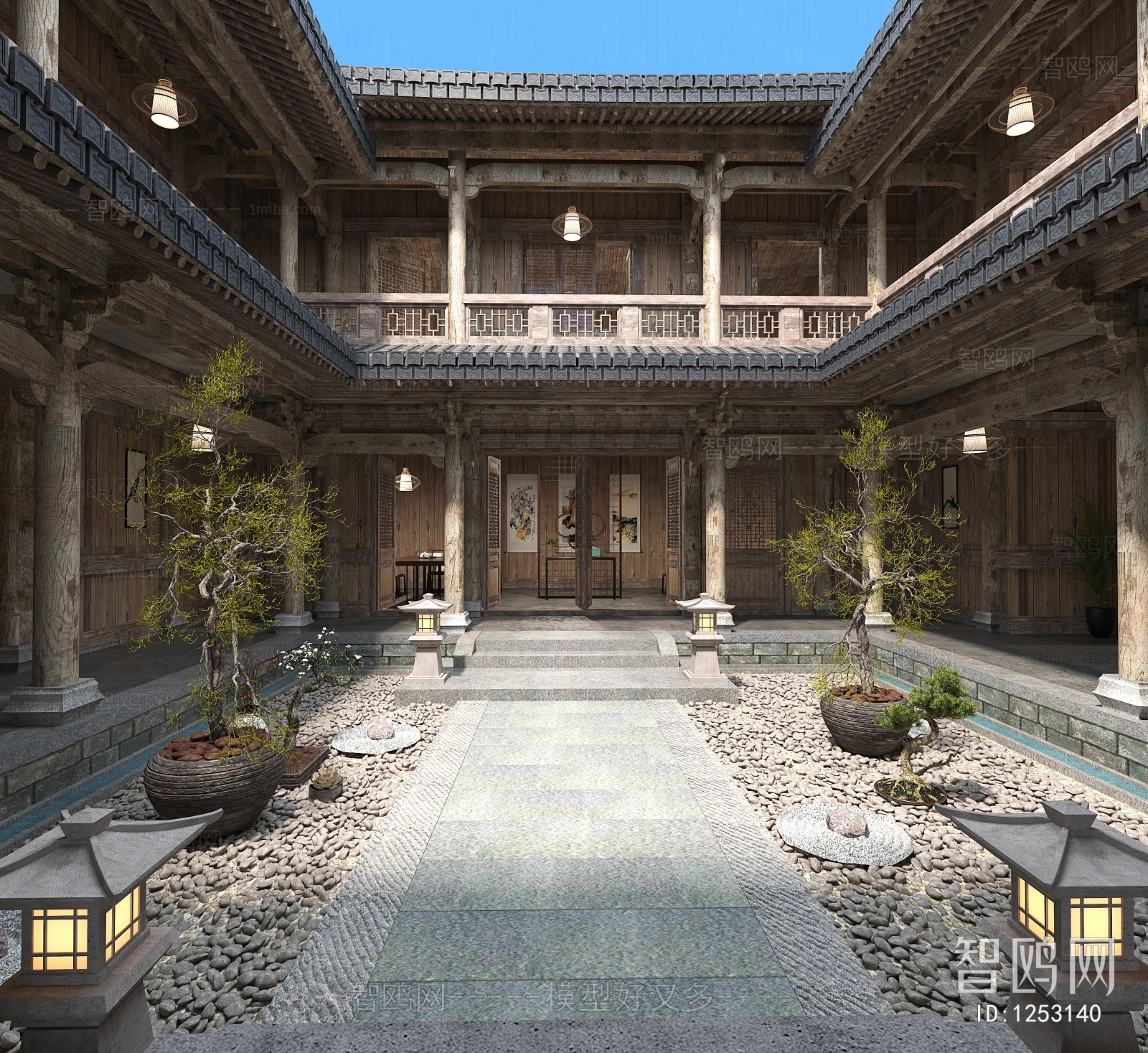 中式古建四合院 中庭