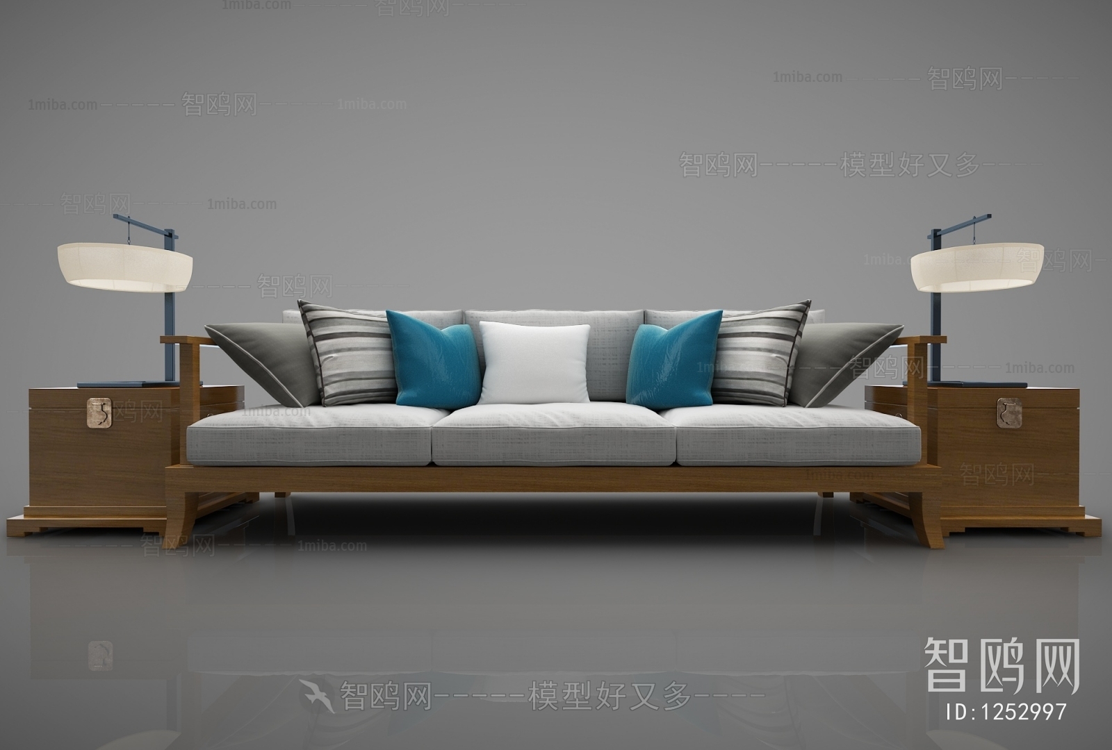 New Chinese Style Three-seat Sofa