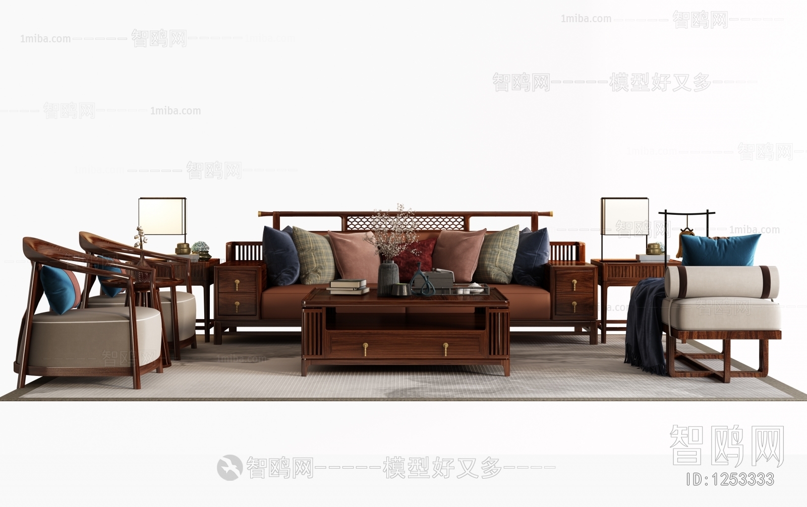 新中式实木沙发茶几组合