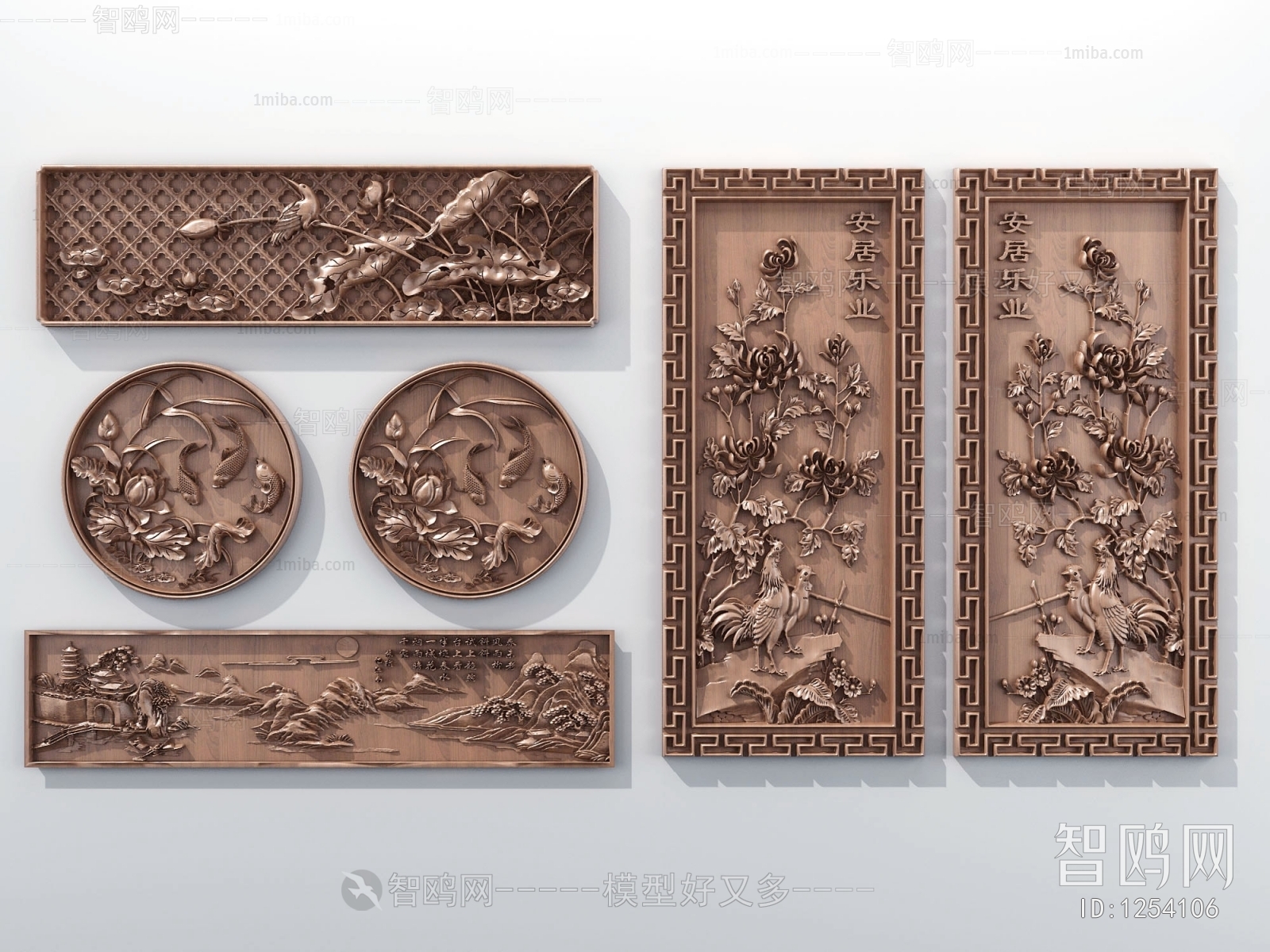 中式雕花浮雕墙饰