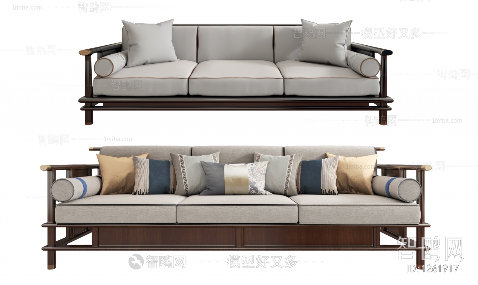 New Chinese Style Three-seat Sofa