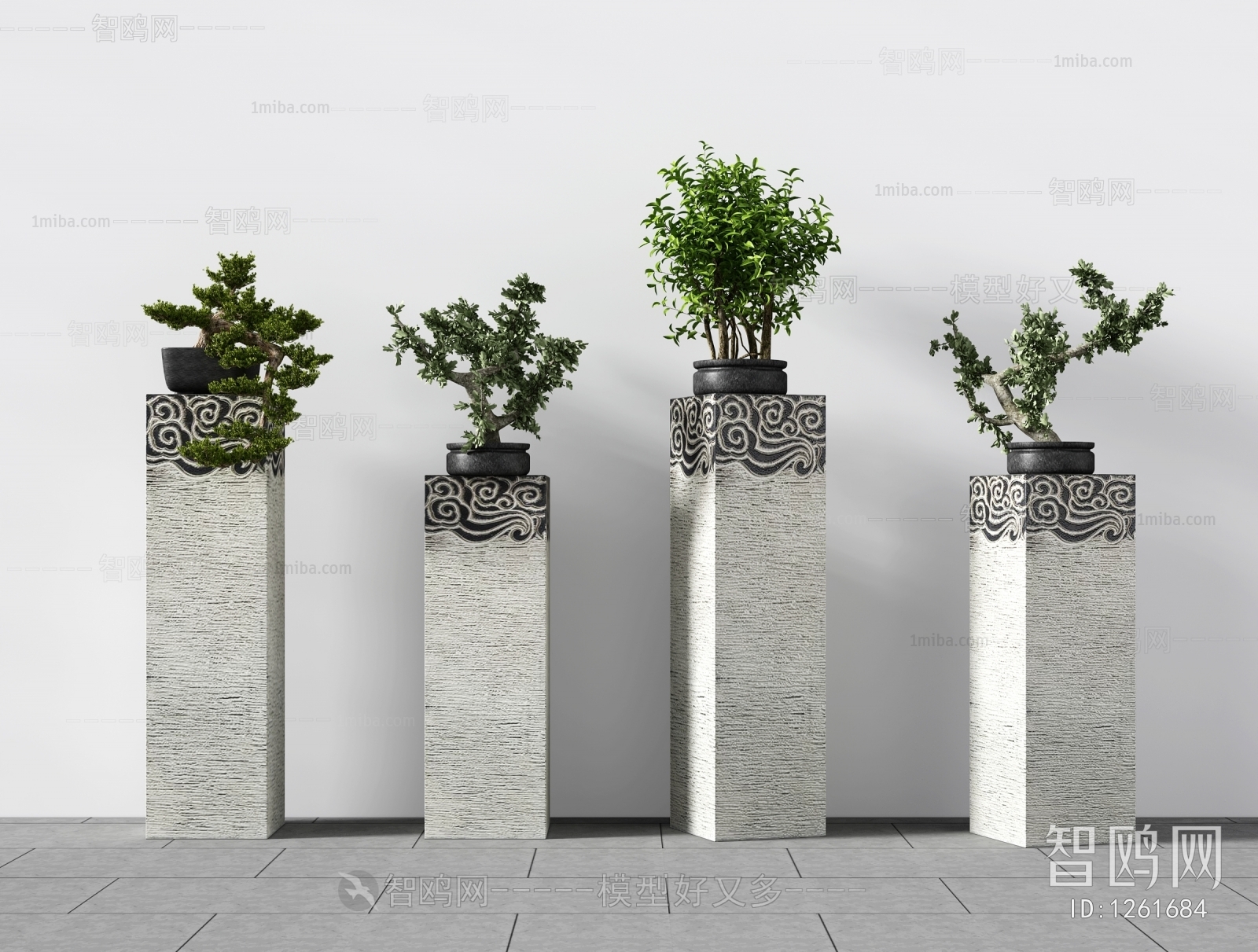 新中式石柱架盆栽