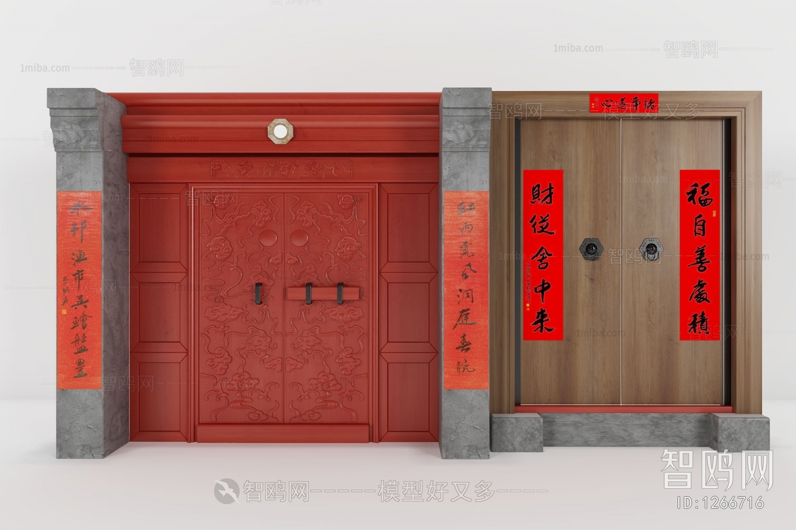 中式古典祥云云纹浮雕大门