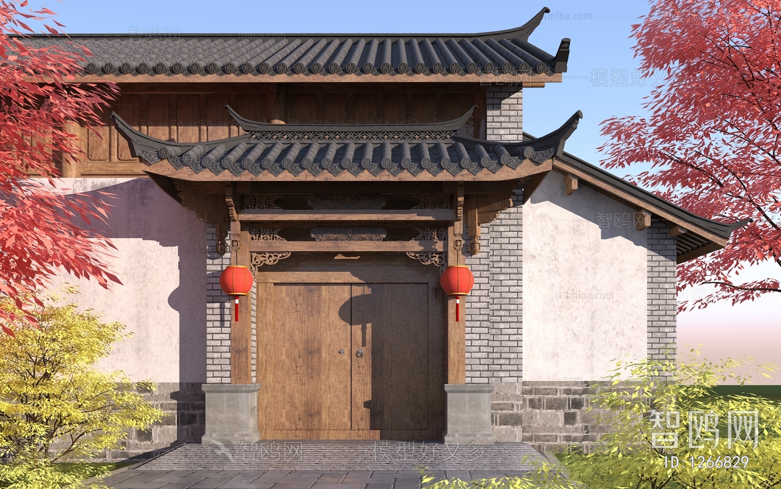 中式古建大门入口门头