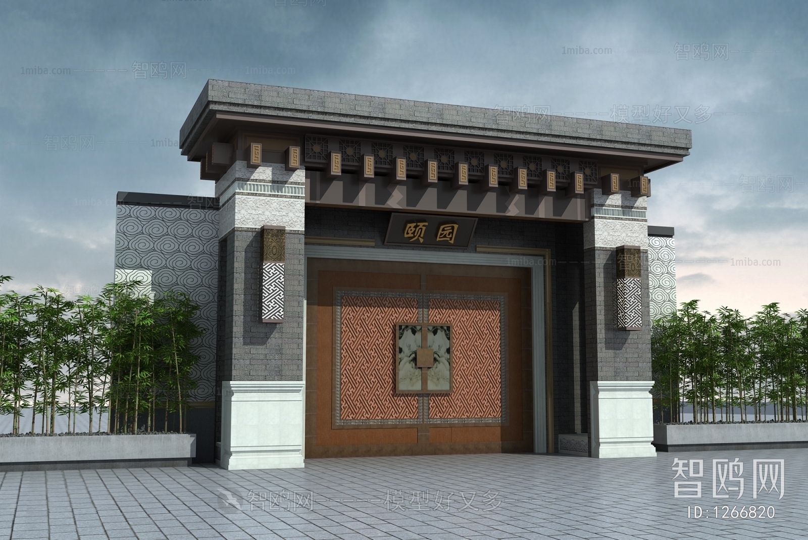 中式古建大门入口门头