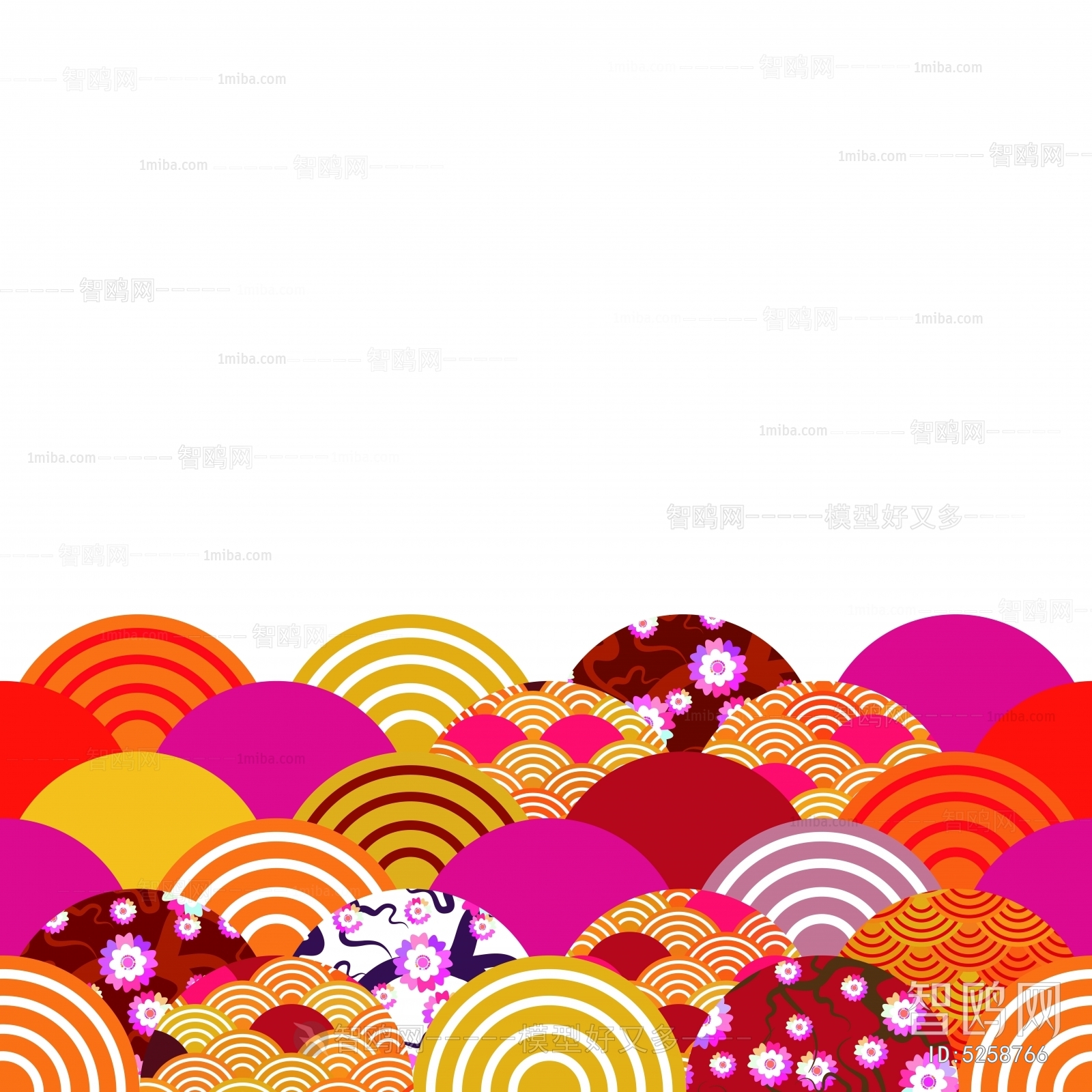 传统花样图案日式日本和风仙鹤松树鲤鱼波纹印花