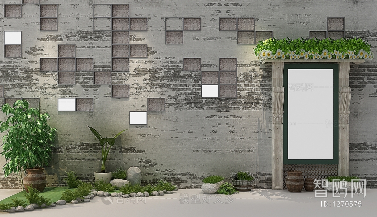 中式景观造型植物造景砖墙 造景