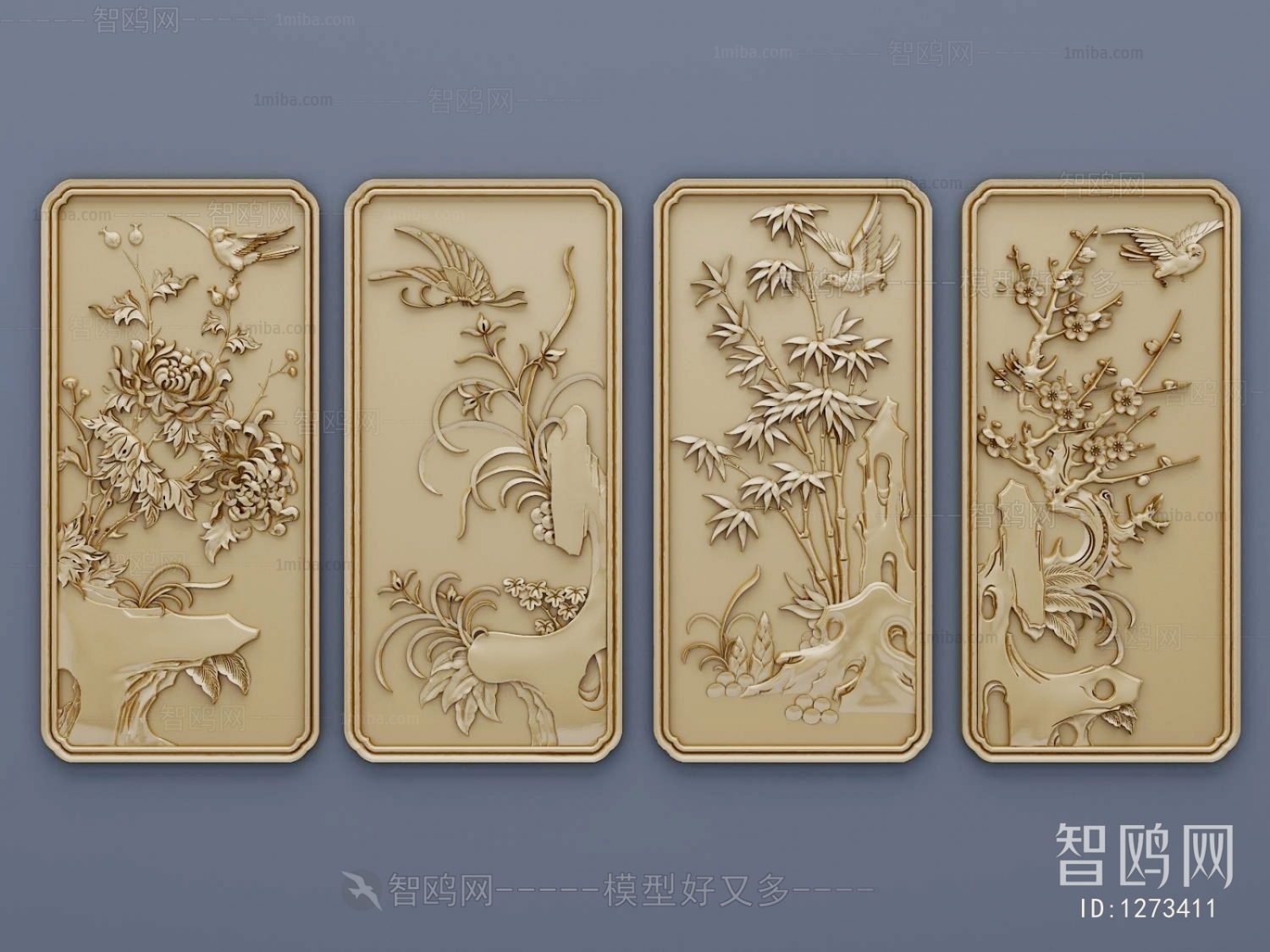 中式雕花，梅兰竹菊，花鸟植物图案