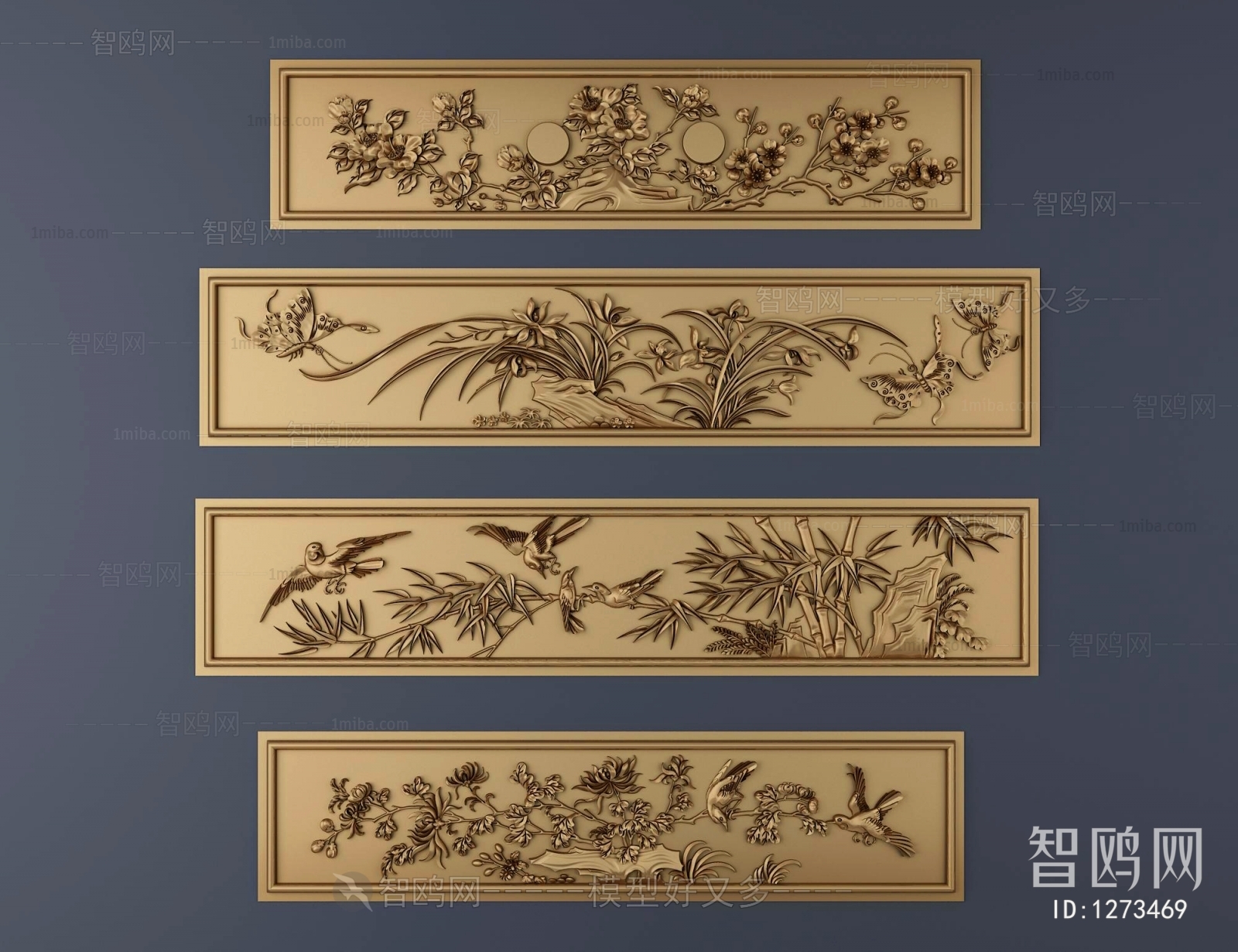 中式古典花鸟,竹,蝴蝶雕花