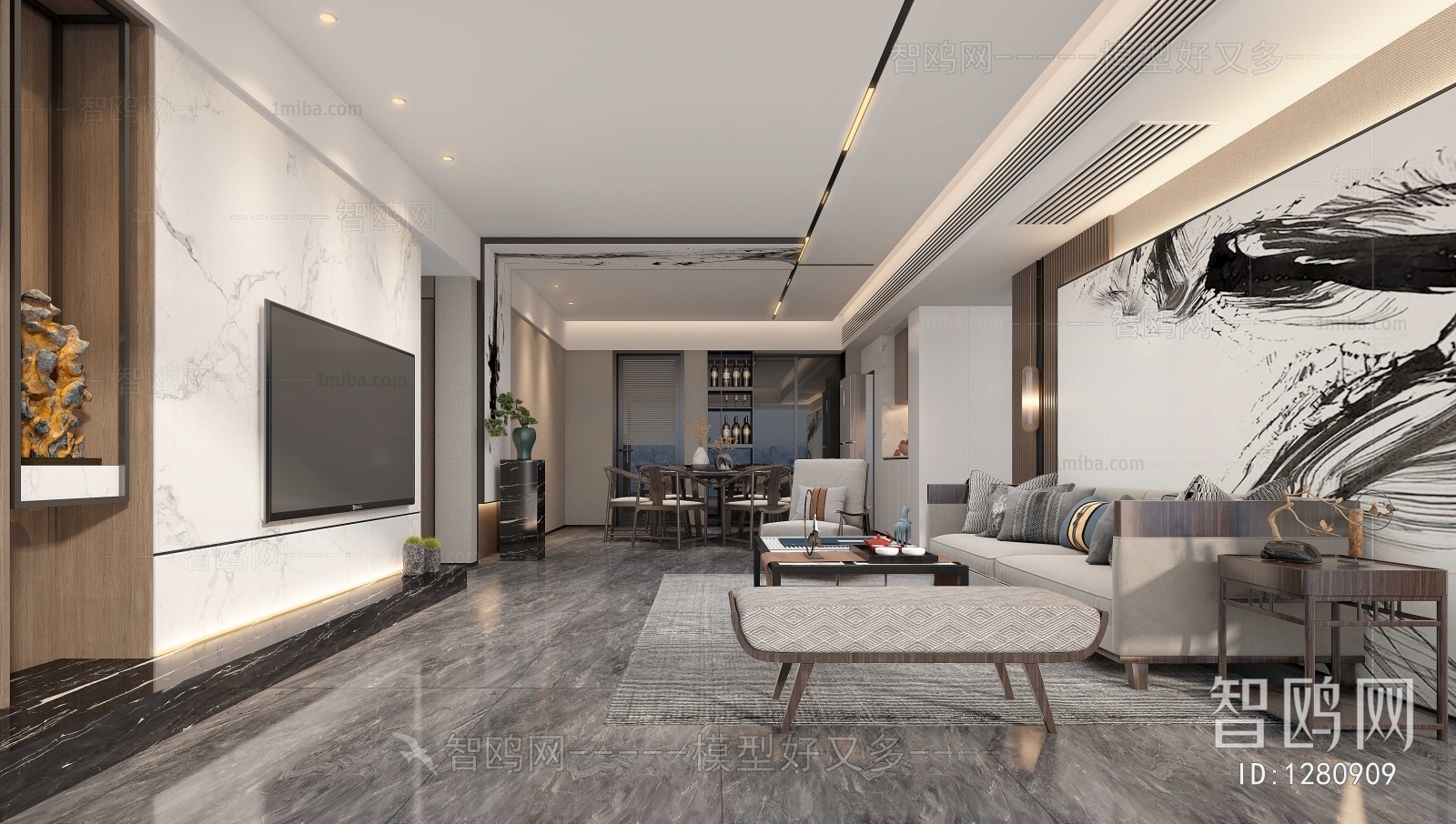 New Chinese Style A Living Room