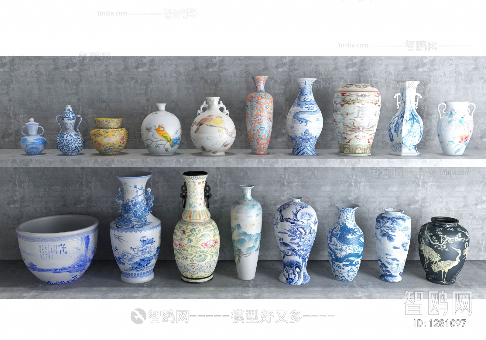 中式青花瓷花瓶摆件