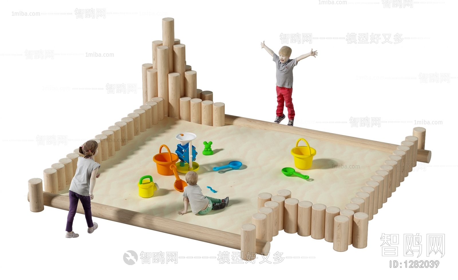 现代沙子场地 挖沙玩具 儿童人物