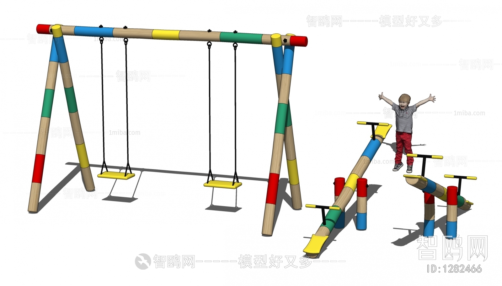 现代儿童器材组合 实木秋千 跷跷板