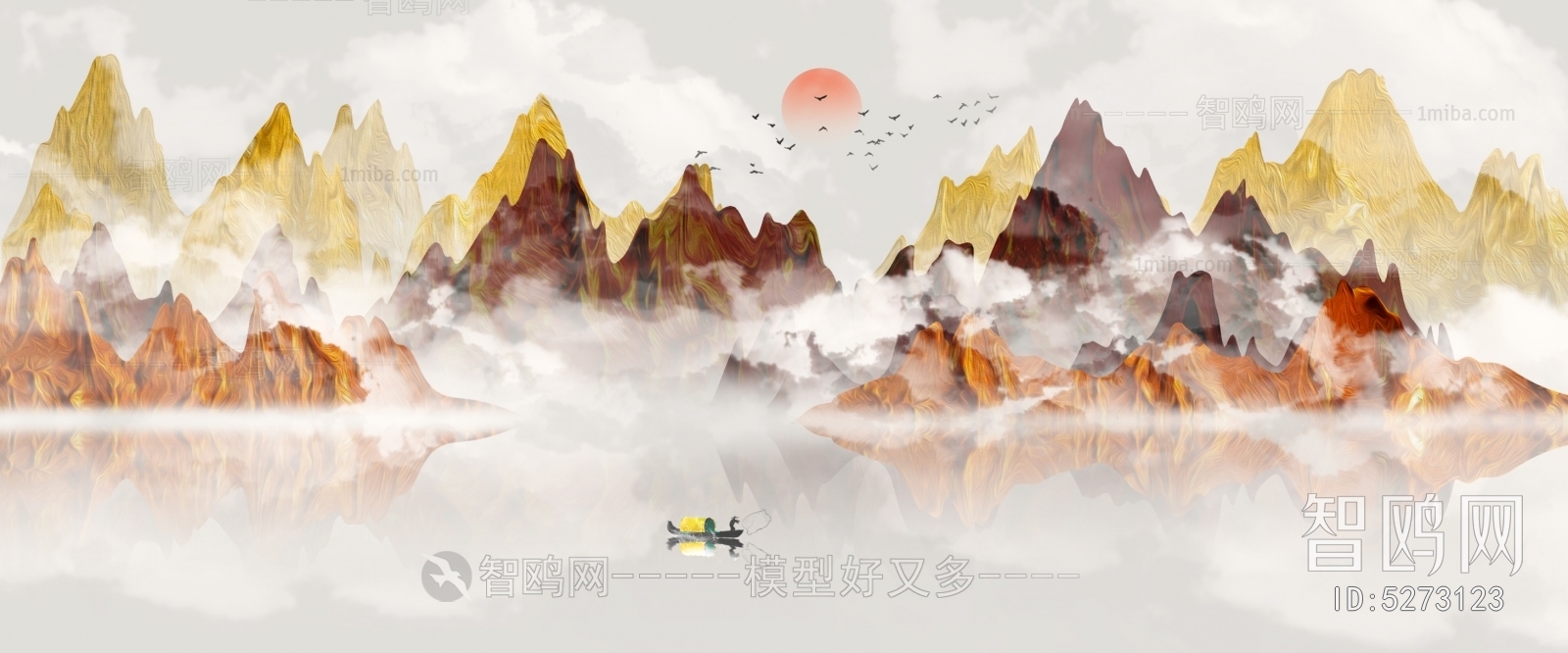 中国风意境水墨山水画中式壁纸