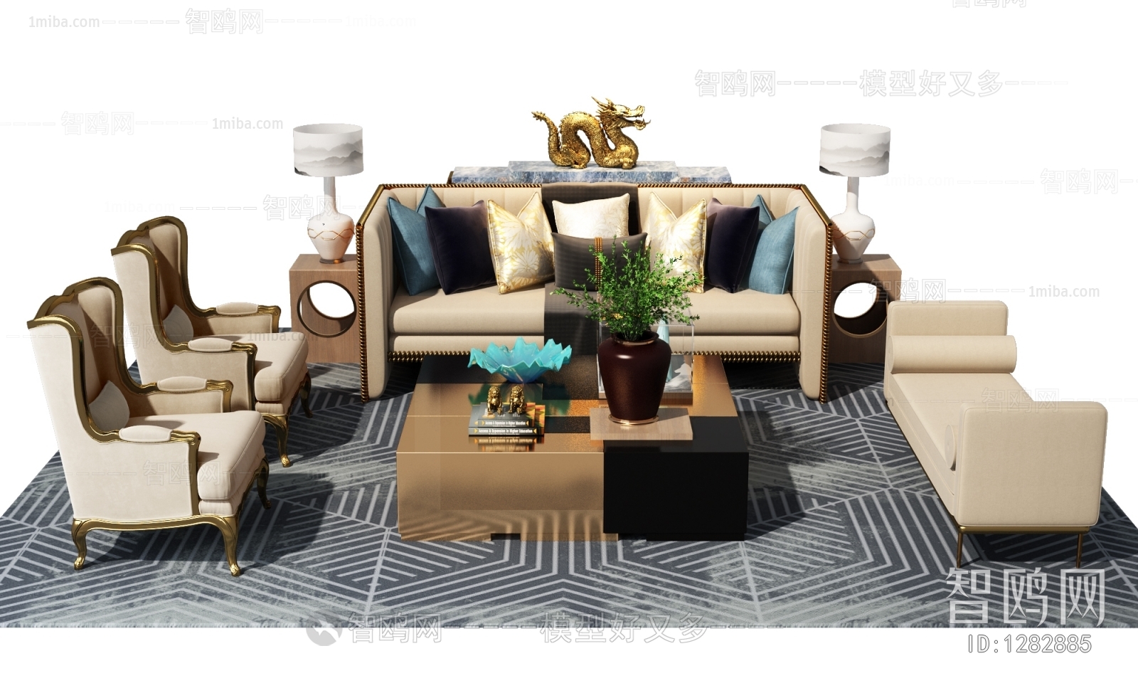 New Chinese Style Sofa Combination