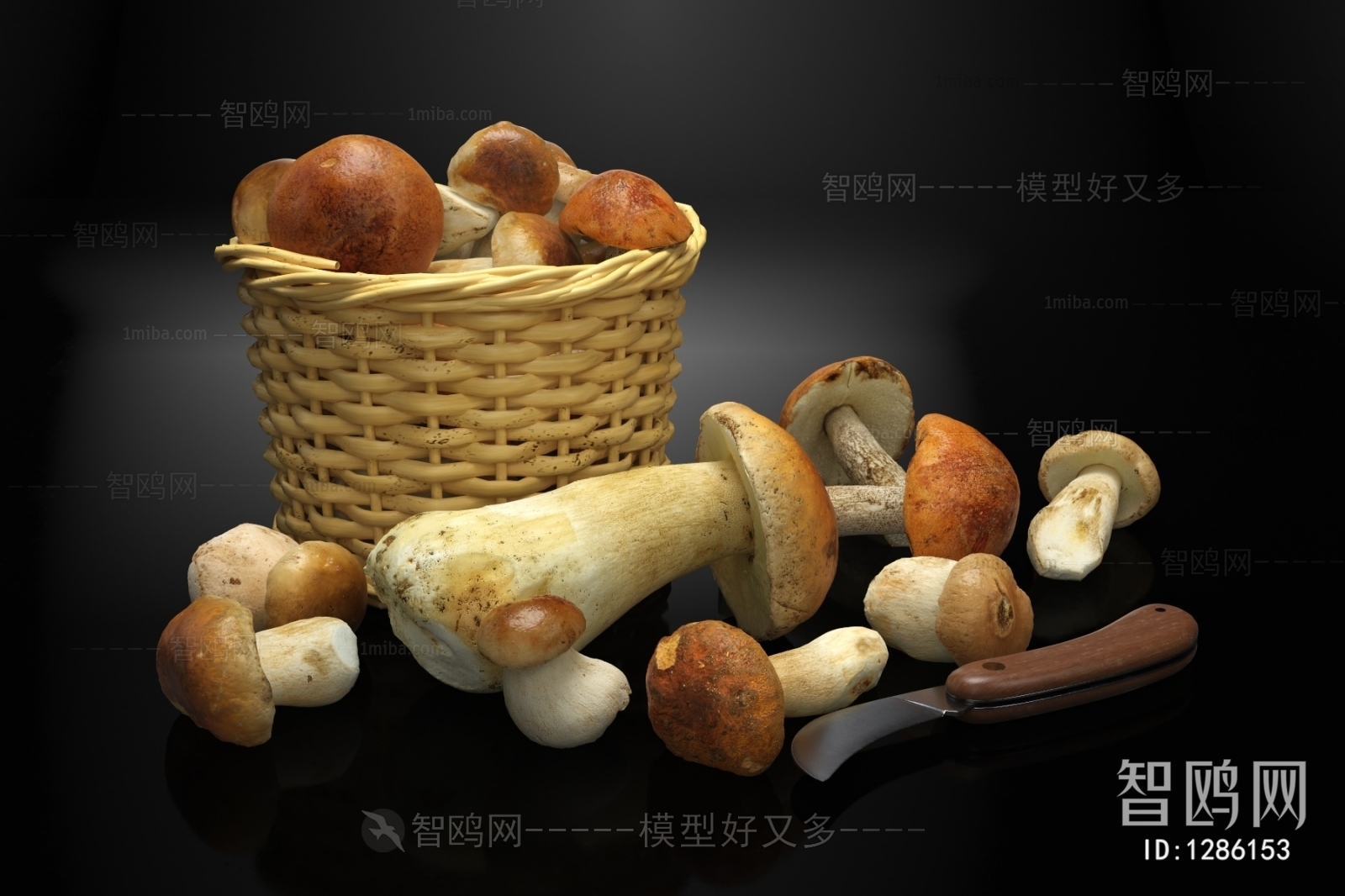 现代藤编框食物蘑菇