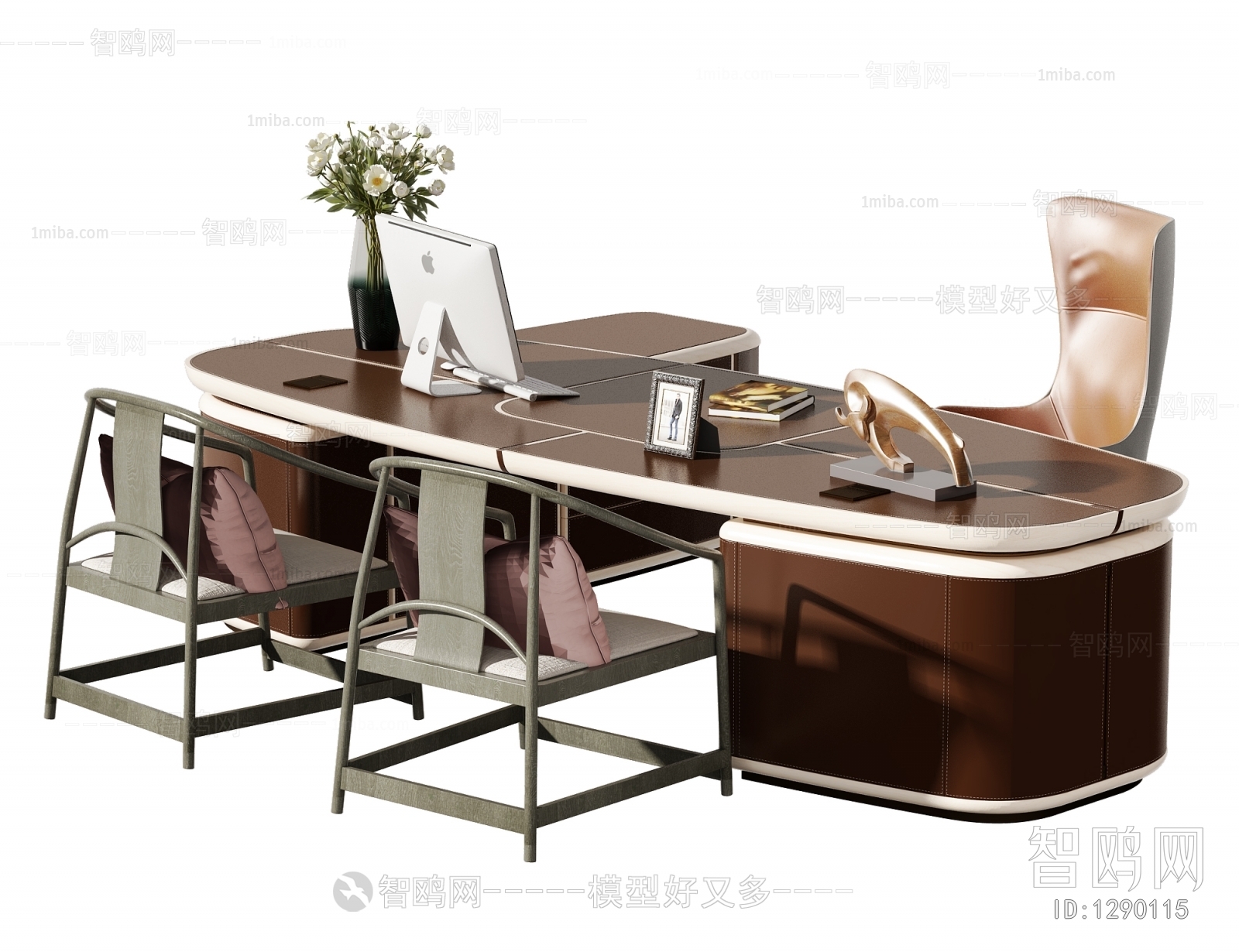 新中式办公桌椅组合