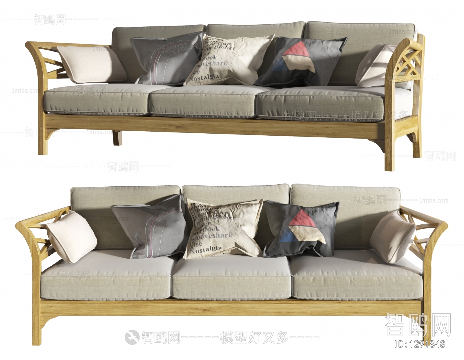 New Chinese Style Three-seat Sofa