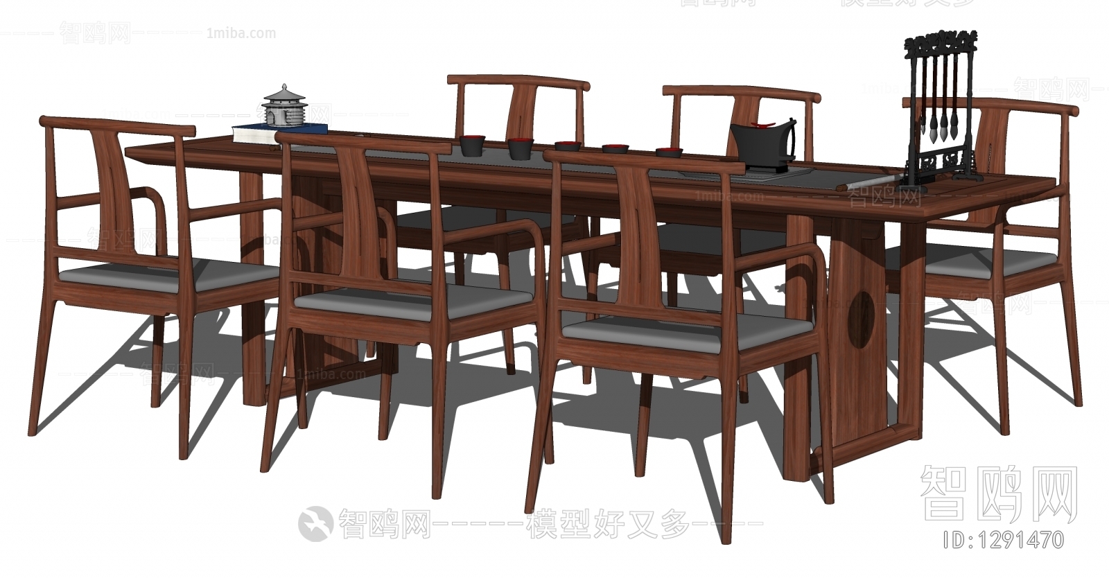 中式书桌椅组合 茶桌椅 餐桌椅 休闲桌椅 茶具茶杯 毛笔架
