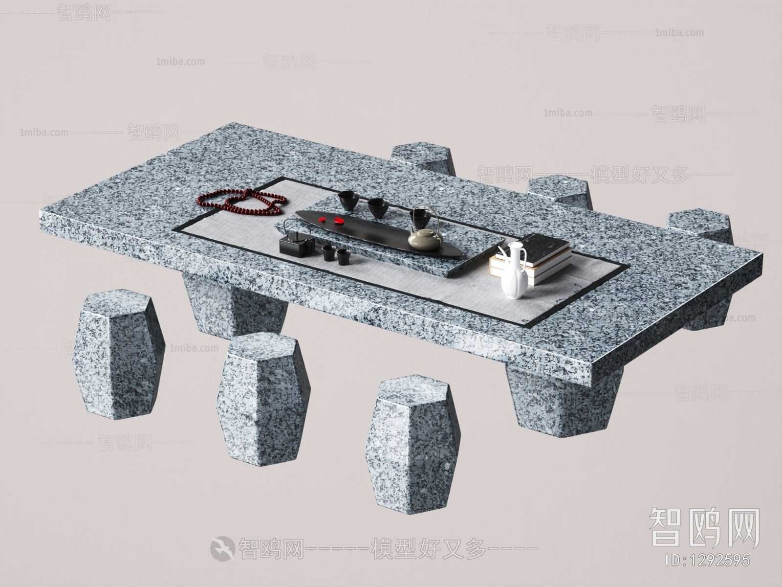 中式石茶桌凳组合