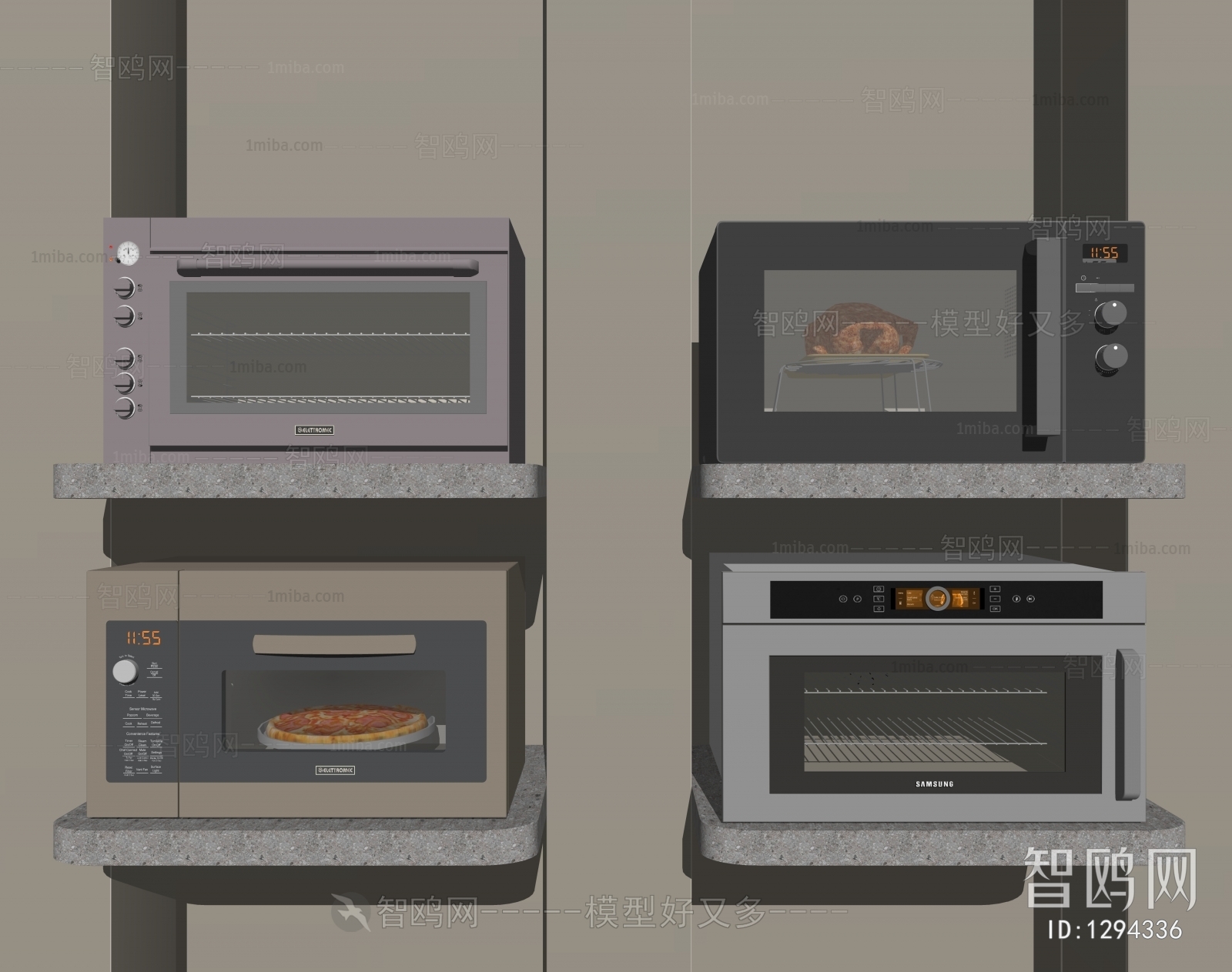 现代微波炉、小型烤箱组合