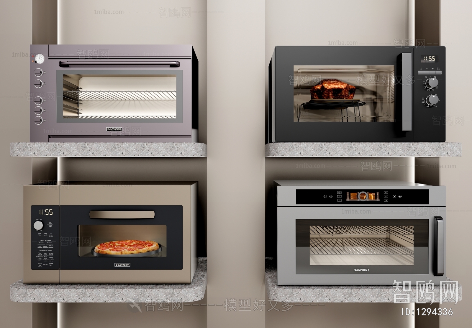 现代微波炉、小型烤箱组合