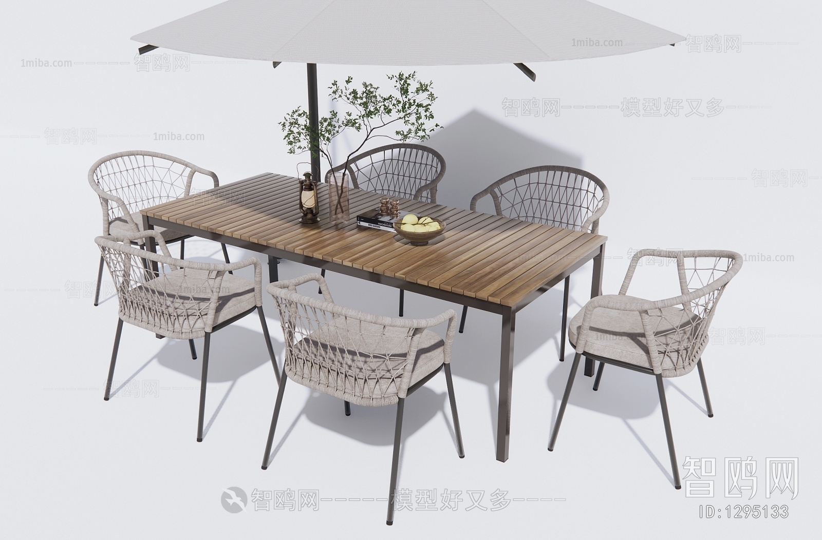 现代户外餐桌椅组合3D模型下载