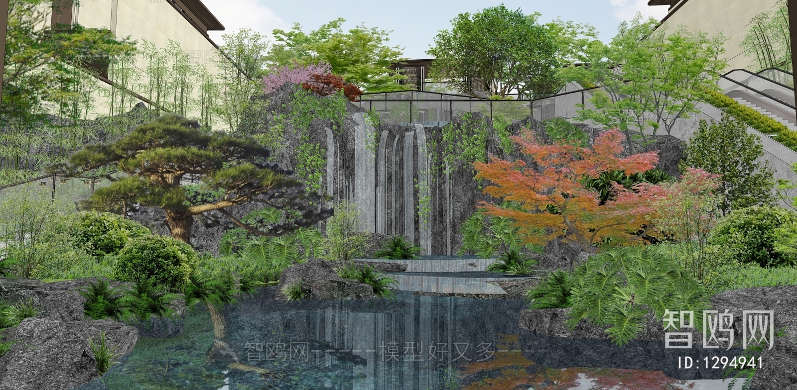 现代示范区景观 假山水景 庭院花园