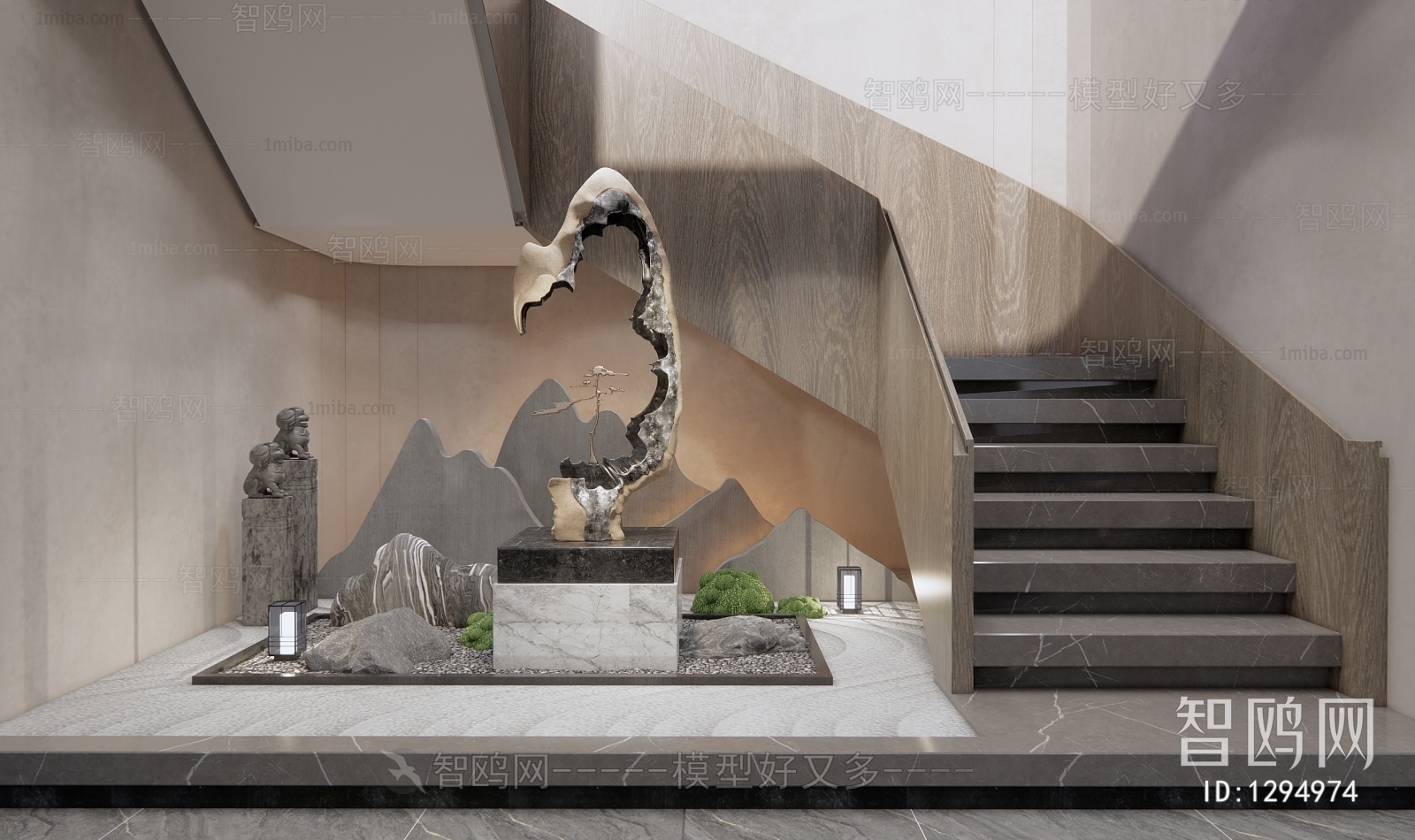 新中式雕塑小品 楼梯间景观小品
