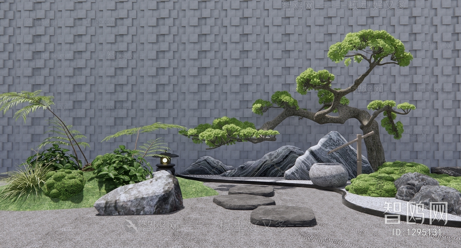 新中式禅意庭院小品3D模型下载