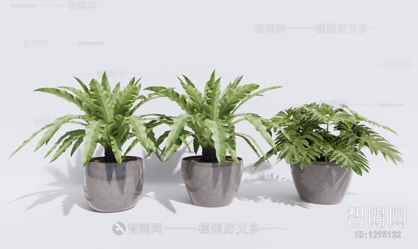 现代落地绿植盆栽组合3D模型下载