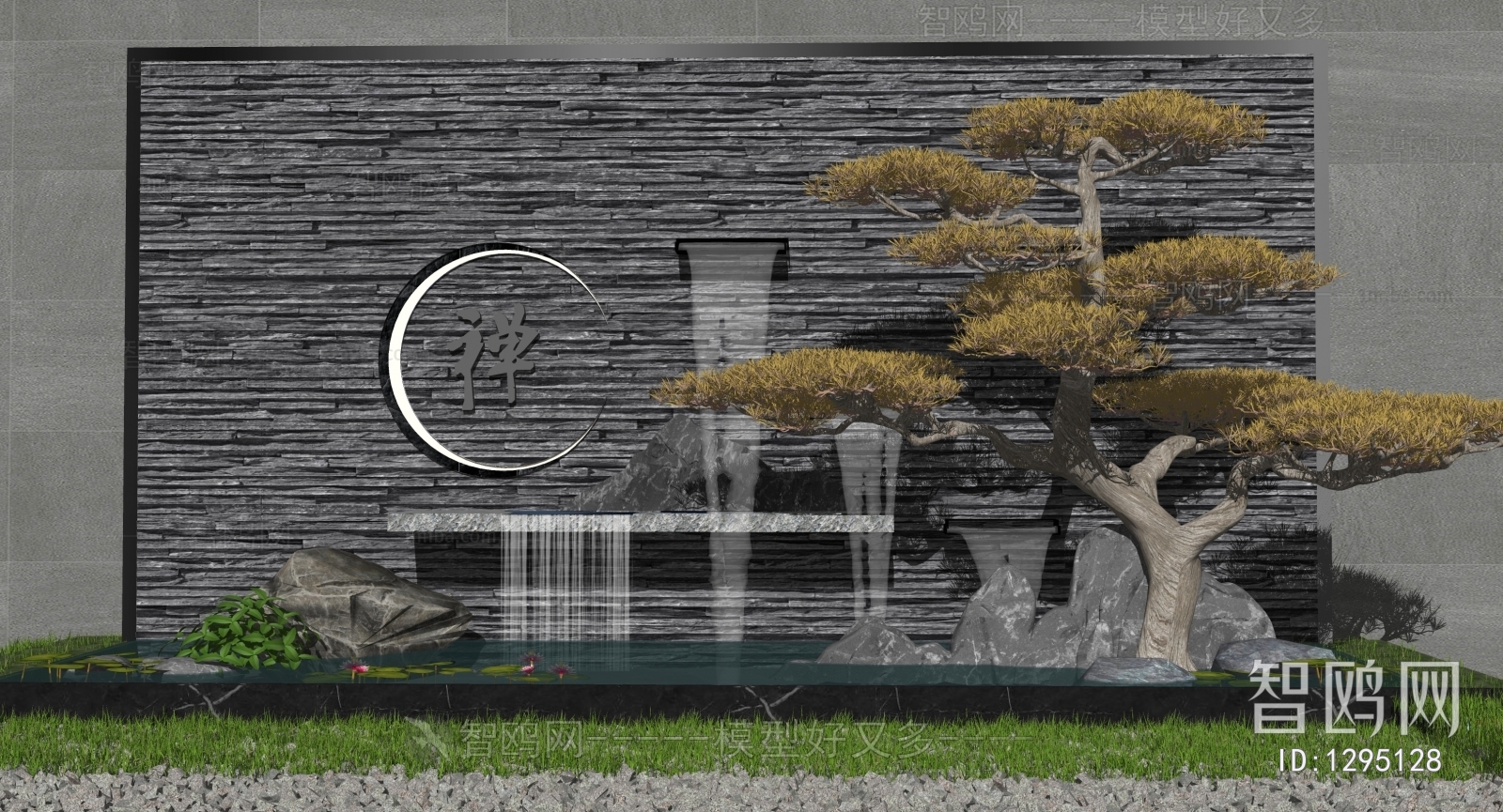 新中式禅意庭院小品3D模型下载